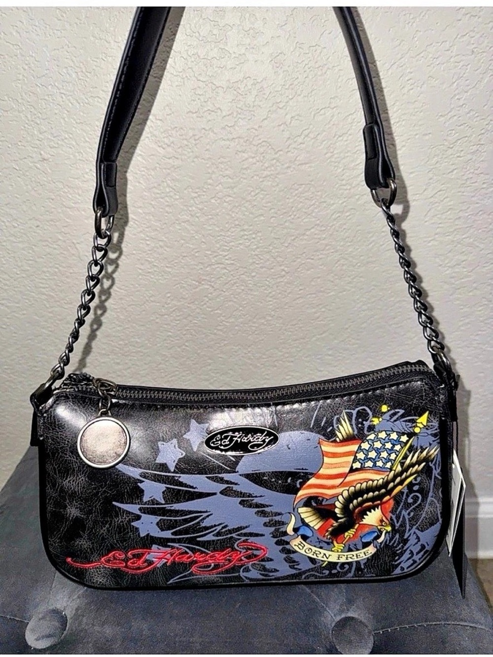 Ed Hardy Born Free Eagle Graphic Shoulder Bag Black NWT